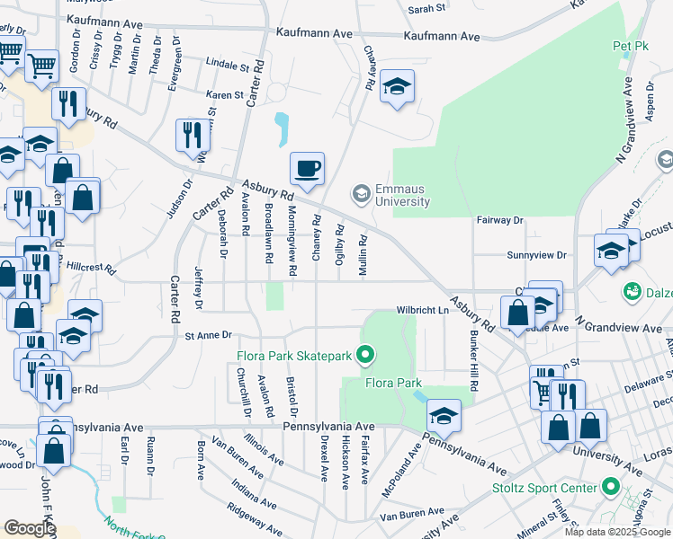 map of restaurants, bars, coffee shops, grocery stores, and more near 2535 Hillcrest Road in Dubuque