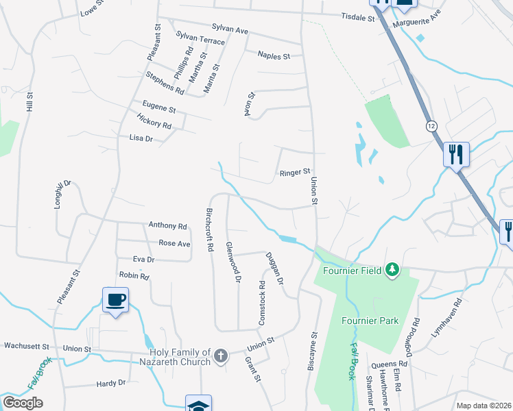 map of restaurants, bars, coffee shops, grocery stores, and more near 20 Shady Lane in Leominster