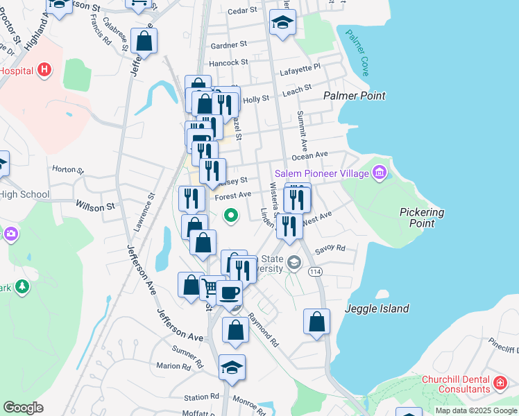 map of restaurants, bars, coffee shops, grocery stores, and more near 96 Atlantic Street in Salem