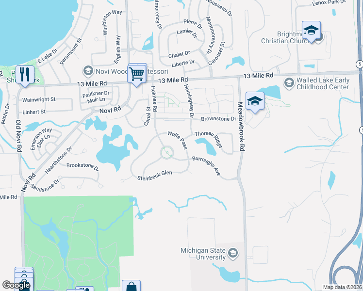 map of restaurants, bars, coffee shops, grocery stores, and more near 41608 Clemens Circle in Novi
