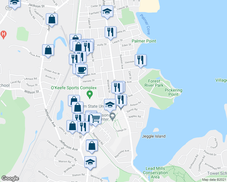 map of restaurants, bars, coffee shops, grocery stores, and more near 29 Wisteria Street in Salem