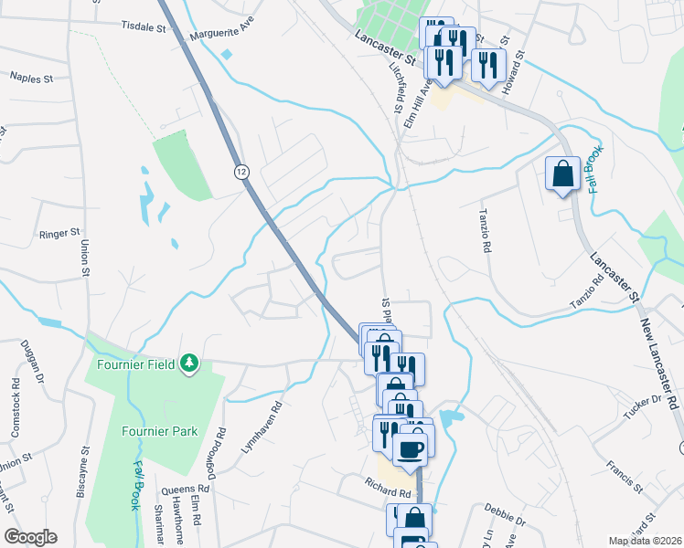 map of restaurants, bars, coffee shops, grocery stores, and more near 646 Central Street in Leominster