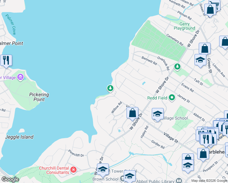 map of restaurants, bars, coffee shops, grocery stores, and more near 161 Village Street in Marblehead