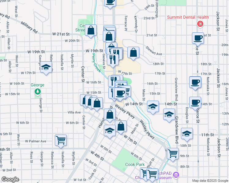 map of restaurants, bars, coffee shops, grocery stores, and more near 1699 Hamilton Boulevard in Sioux City
