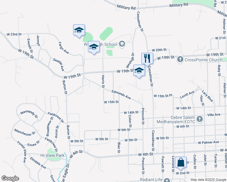 map of restaurants, bars, coffee shops, grocery stores, and more near 1566 Wabash Street in Sioux City