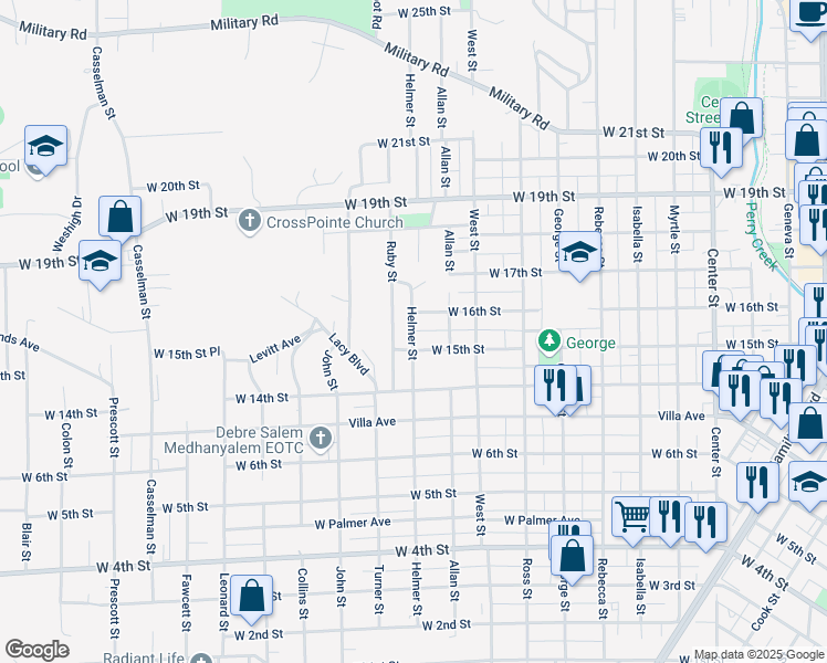 map of restaurants, bars, coffee shops, grocery stores, and more near 1546 Helmer Street in Sioux City