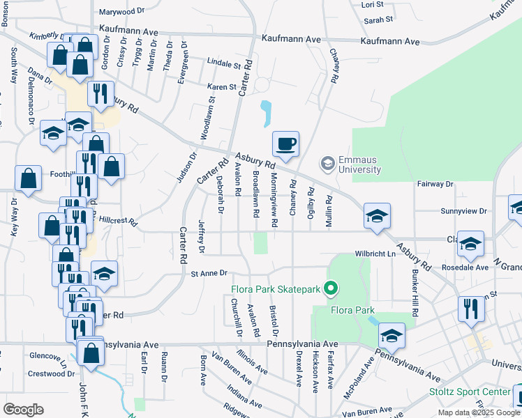 map of restaurants, bars, coffee shops, grocery stores, and more near 2091 Morningview Road in Dubuque