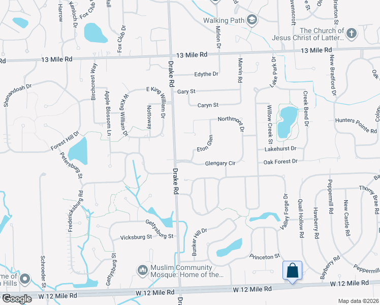 map of restaurants, bars, coffee shops, grocery stores, and more near 28719 Eton Glen in Farmington Hills