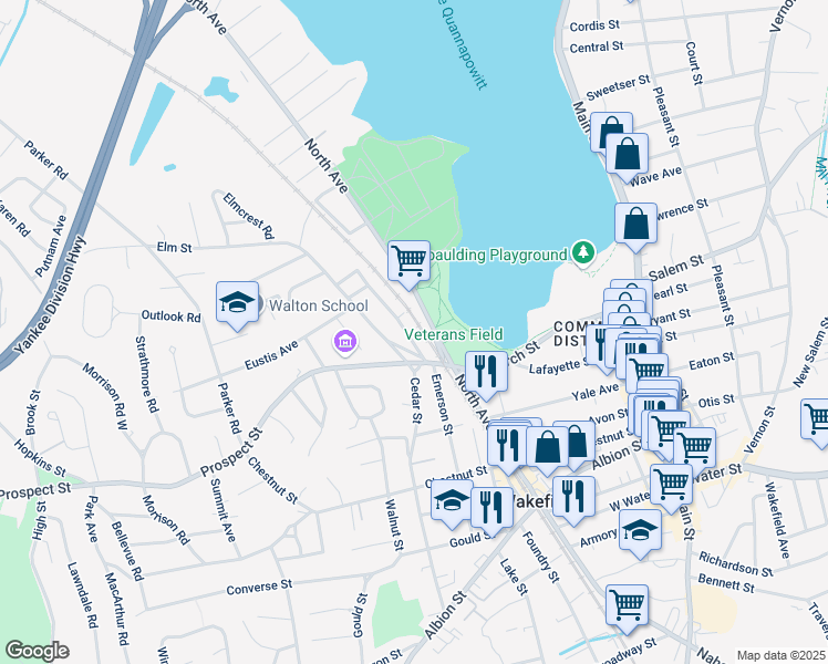 map of restaurants, bars, coffee shops, grocery stores, and more near 480 North Avenue in Wakefield
