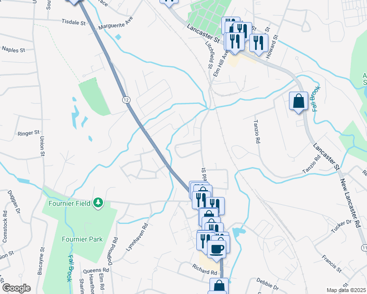 map of restaurants, bars, coffee shops, grocery stores, and more near 10 Abbey Road in Leominster