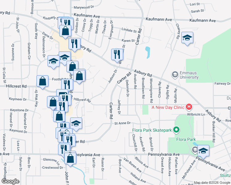 map of restaurants, bars, coffee shops, grocery stores, and more near 2078 Carter Road in Dubuque