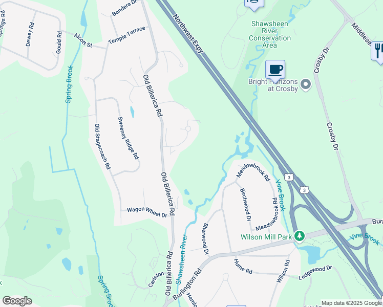 map of restaurants, bars, coffee shops, grocery stores, and more near 2 Mitchell Grant Way in Bedford