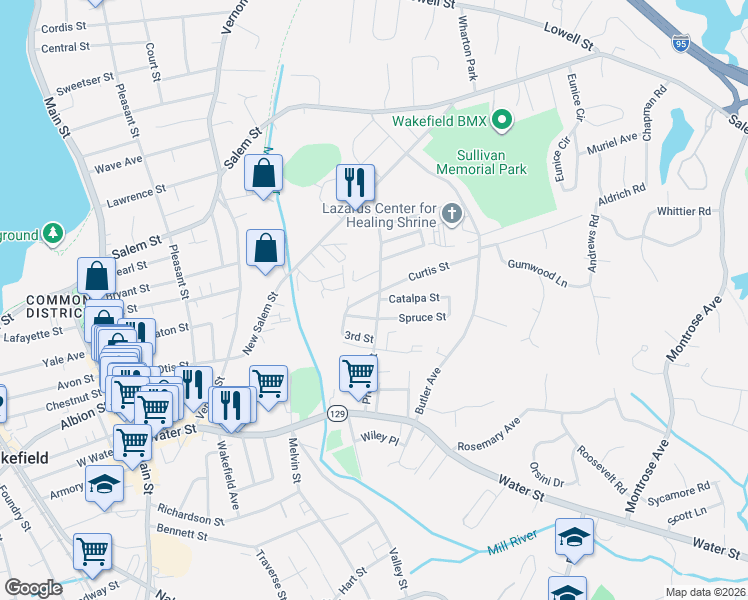 map of restaurants, bars, coffee shops, grocery stores, and more near 51 Preston Street in Wakefield