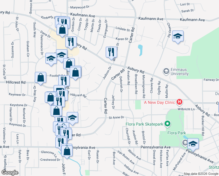 map of restaurants, bars, coffee shops, grocery stores, and more near 2078 Carter Road in Dubuque