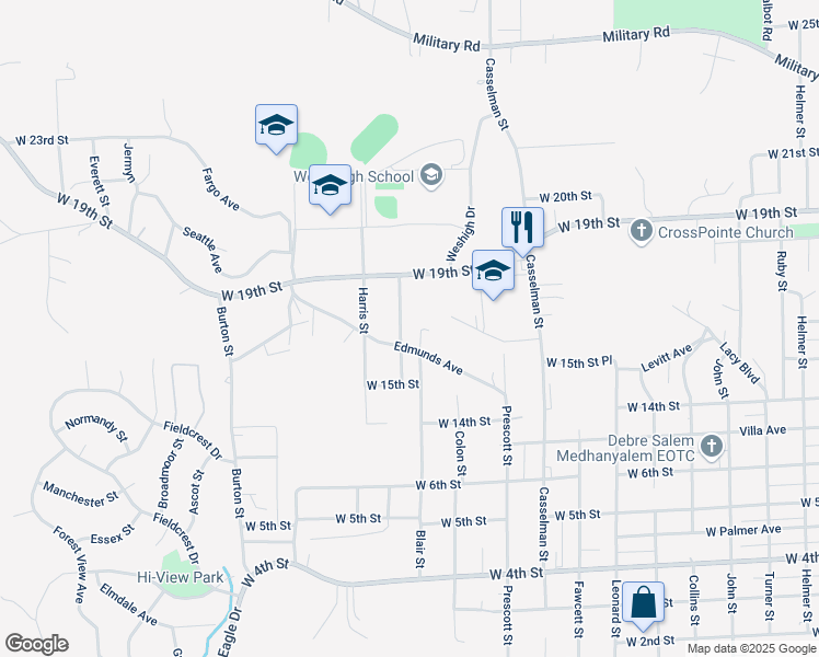 map of restaurants, bars, coffee shops, grocery stores, and more near 1566-1798 Wabash Street in Sioux City