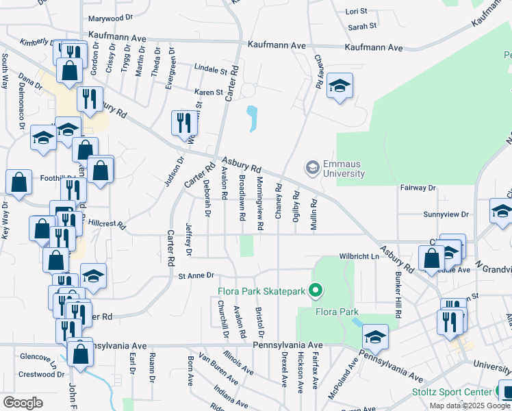 map of restaurants, bars, coffee shops, grocery stores, and more near 2091 Morningview Road in Dubuque