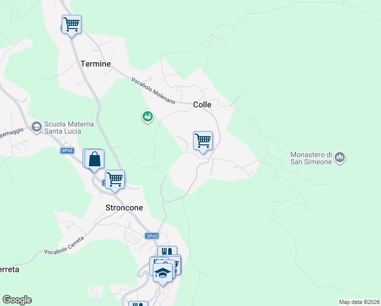 map of restaurants, bars, coffee shops, grocery stores, and more near 20 Vocabolo Colle in Colle