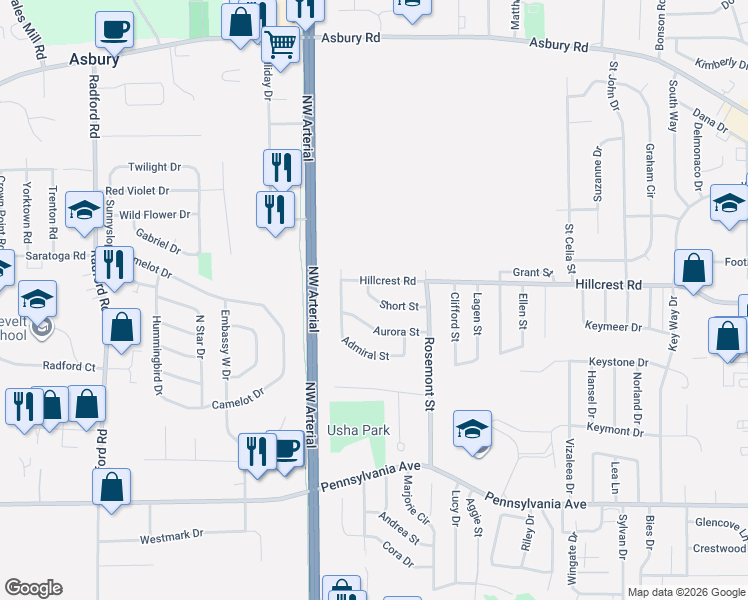 map of restaurants, bars, coffee shops, grocery stores, and more near 3932 Short St in Dubuque
