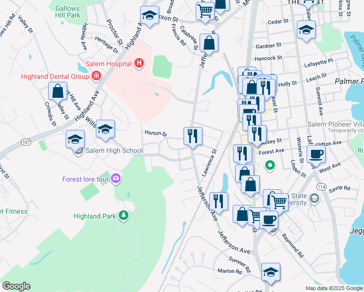 map of restaurants, bars, coffee shops, grocery stores, and more near 236 Jefferson Avenue in Salem