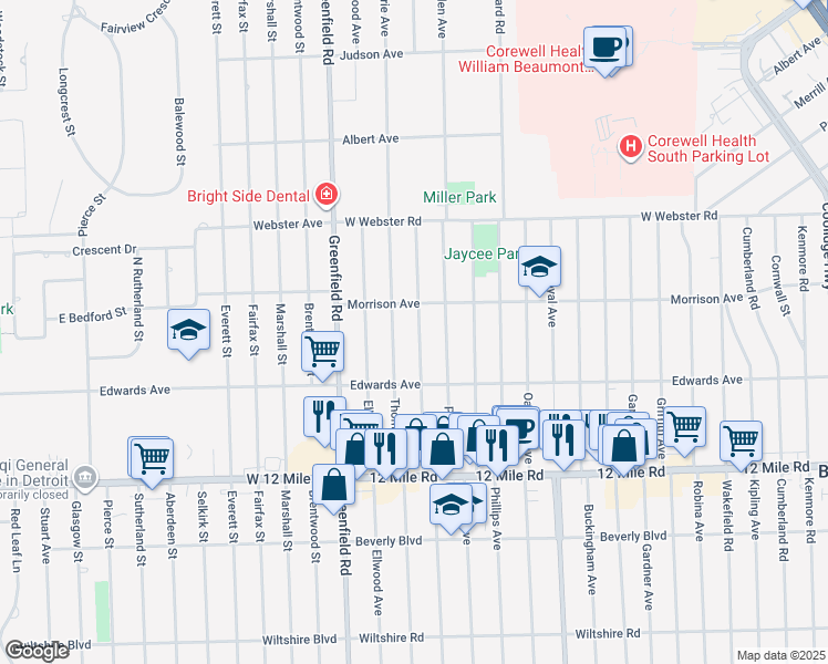 map of restaurants, bars, coffee shops, grocery stores, and more near 3889 Cummings Avenue in Berkley