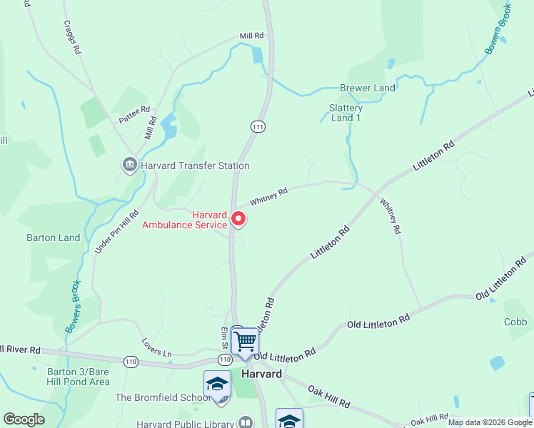 map of restaurants, bars, coffee shops, grocery stores, and more near 14 Whitney Road in Harvard