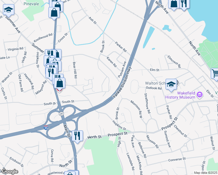 map of restaurants, bars, coffee shops, grocery stores, and more near 4 Summit Drive in Reading