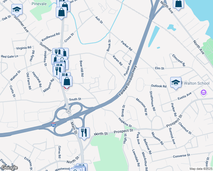 map of restaurants, bars, coffee shops, grocery stores, and more near 1 Summit Drive in Reading