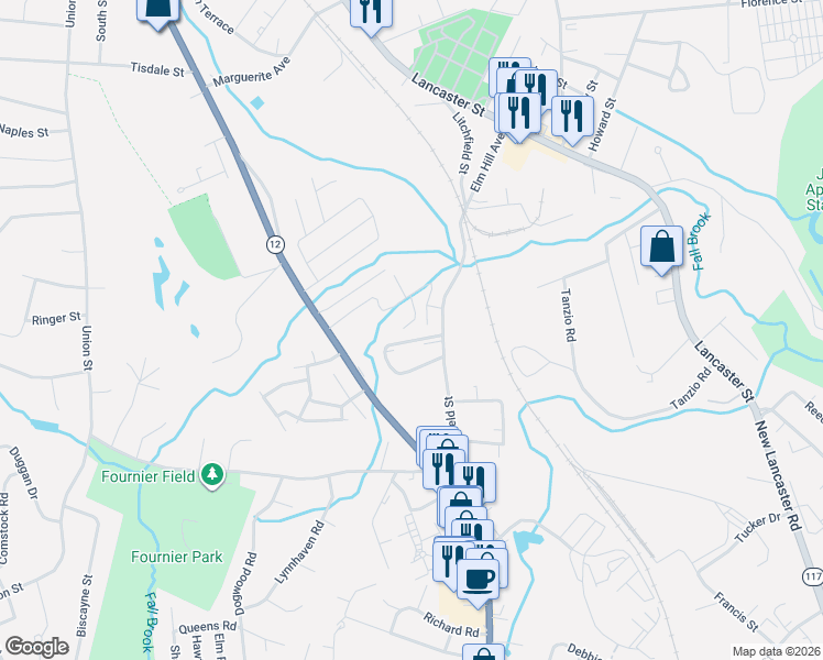 map of restaurants, bars, coffee shops, grocery stores, and more near 10 Abbey Road in Leominster