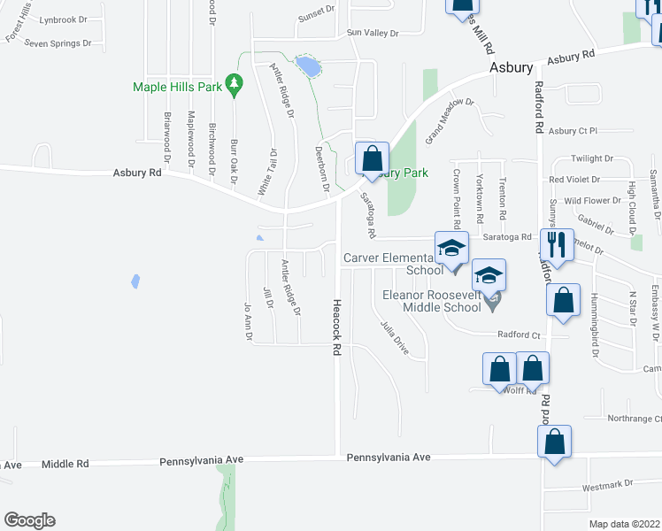map of restaurants, bars, coffee shops, grocery stores, and more near 2260 Fawn View Drive in Dubuque