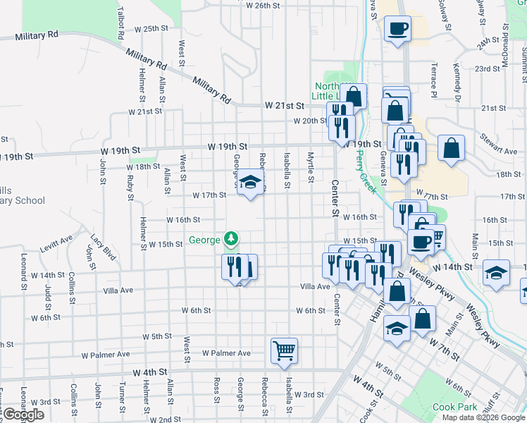 map of restaurants, bars, coffee shops, grocery stores, and more near 1498 West 16th Street in Sioux City