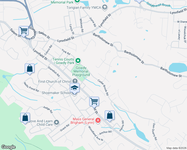 map of restaurants, bars, coffee shops, grocery stores, and more near 390 Cedar Brook Road in Lynn
