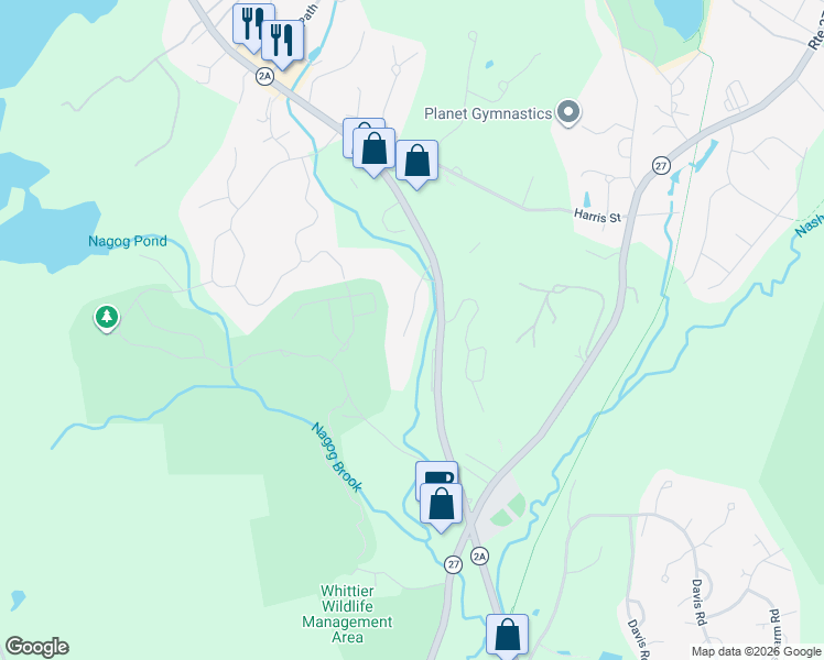 map of restaurants, bars, coffee shops, grocery stores, and more near 380a Great Road in Acton