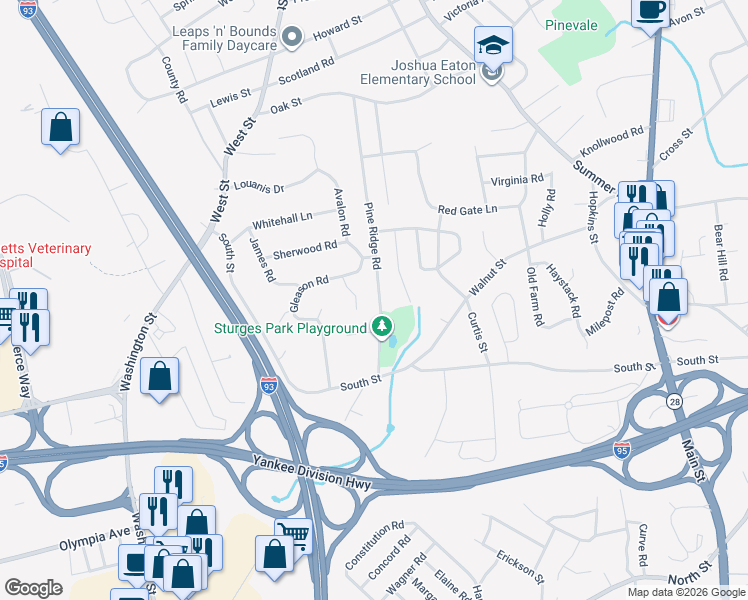map of restaurants, bars, coffee shops, grocery stores, and more near 15 Pine Ridge Circle in Reading