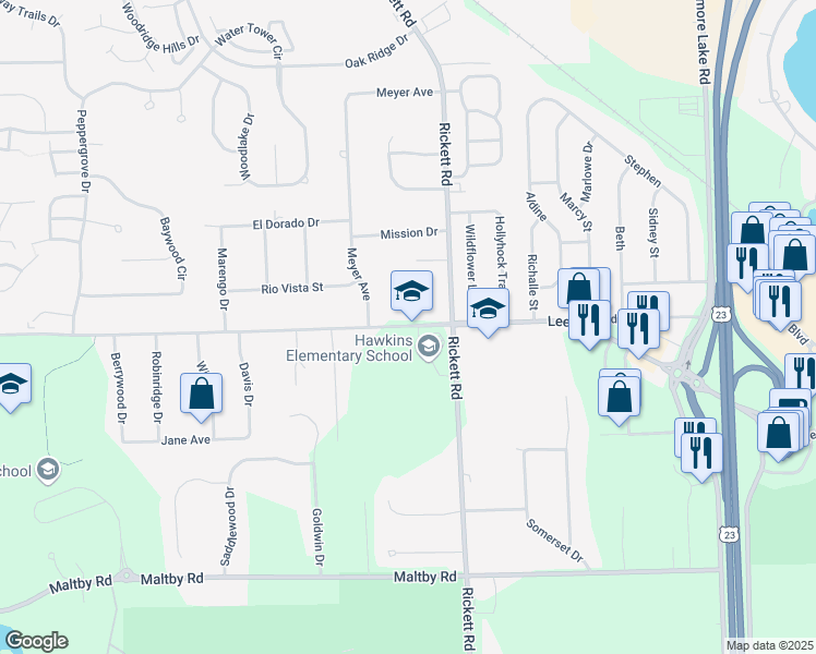 map of restaurants, bars, coffee shops, grocery stores, and more near 8900 Lee Road in Brighton