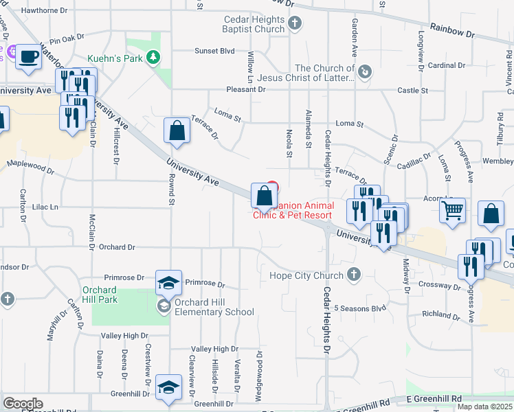 map of restaurants, bars, coffee shops, grocery stores, and more near 4817 University Avenue in Cedar Falls