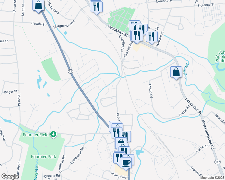 map of restaurants, bars, coffee shops, grocery stores, and more near 193 Litchfield Street in Leominster