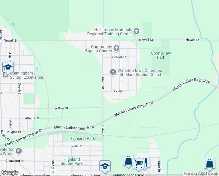 map of restaurants, bars, coffee shops, grocery stores, and more near 1909 Clear View Street in Waterloo
