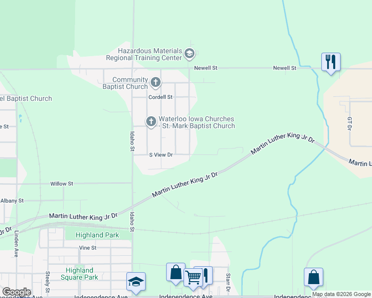 map of restaurants, bars, coffee shops, grocery stores, and more near 2008 Plainview Street in Waterloo
