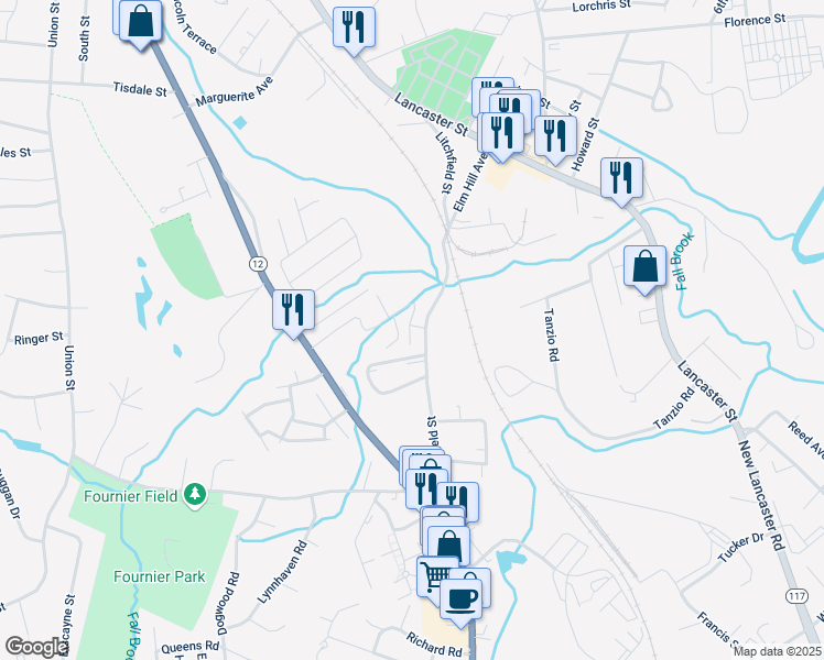 map of restaurants, bars, coffee shops, grocery stores, and more near 193 Litchfield Street in Leominster