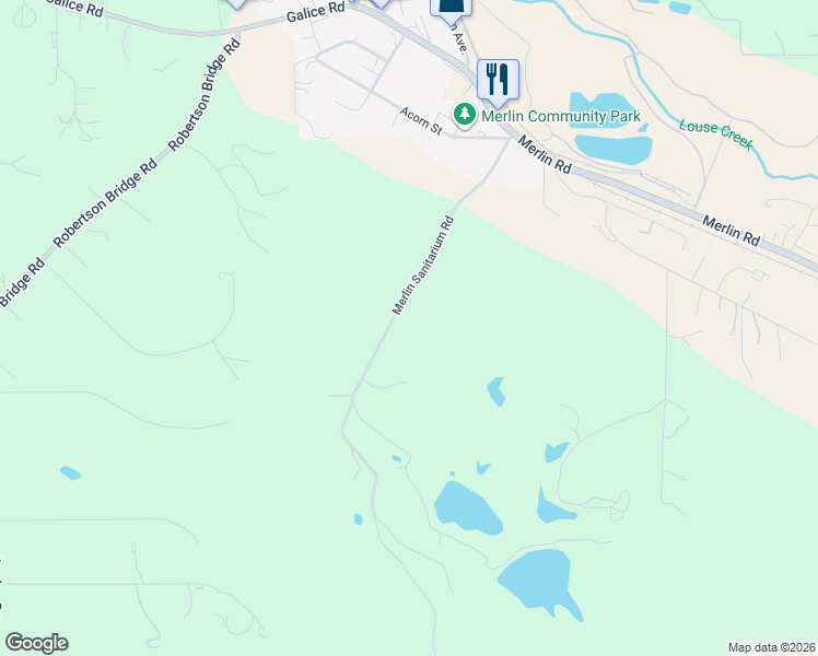 map of restaurants, bars, coffee shops, grocery stores, and more near 605 Merlin Sanitarium Road in Merlin