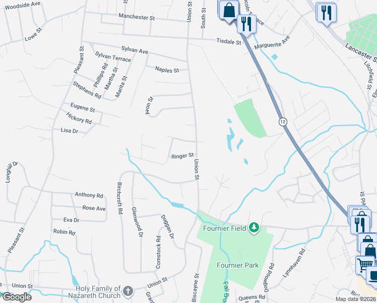 map of restaurants, bars, coffee shops, grocery stores, and more near 30 Carolyn Street in Leominster