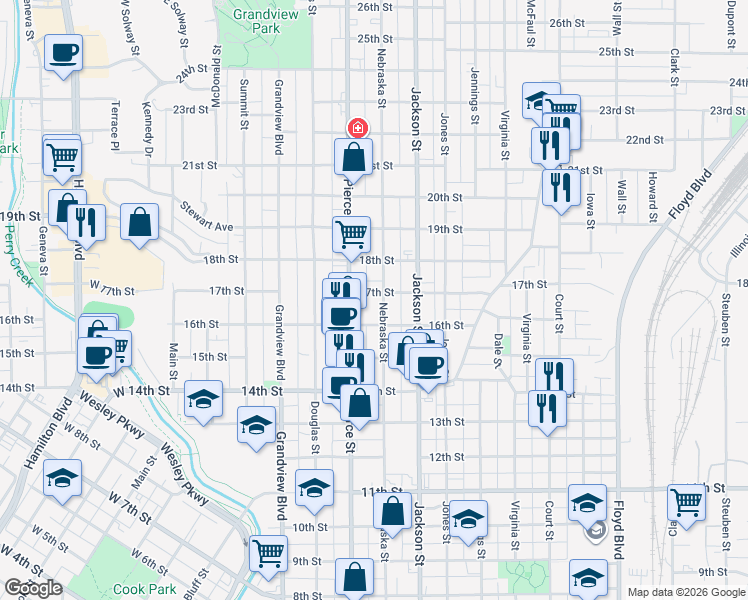 map of restaurants, bars, coffee shops, grocery stores, and more near 603 17th Street in Sioux City