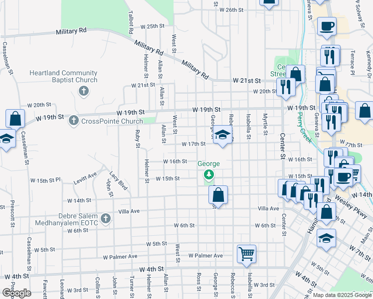 map of restaurants, bars, coffee shops, grocery stores, and more near 1601-1641 W 17th St in Sioux City