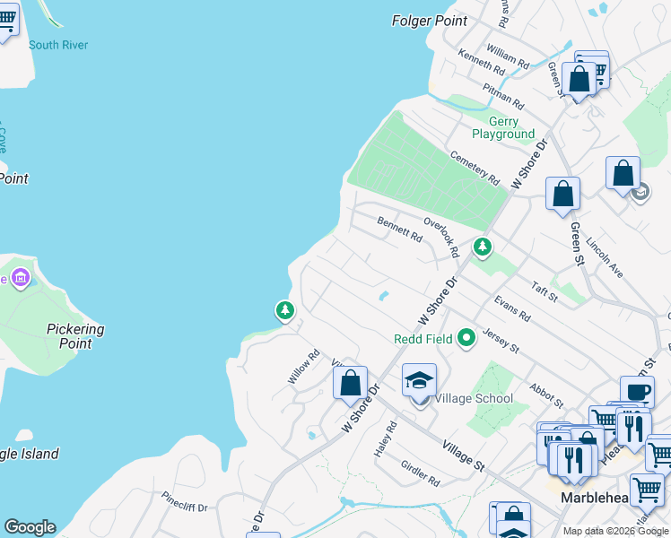 map of restaurants, bars, coffee shops, grocery stores, and more near 4 Stone Terrace in Marblehead