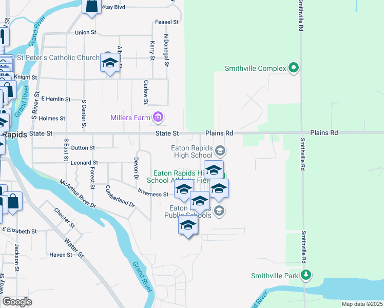 map of restaurants, bars, coffee shops, grocery stores, and more near 757 Island Court in Eaton Rapids