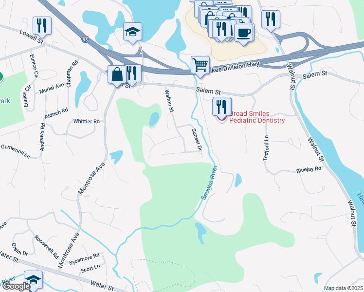map of restaurants, bars, coffee shops, grocery stores, and more near 54 Walton Street in Wakefield