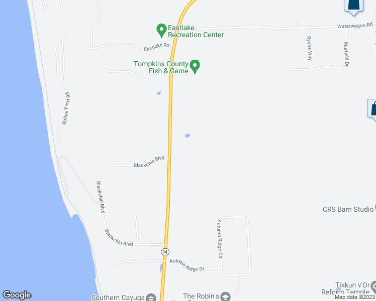 map of restaurants, bars, coffee shops, grocery stores, and more near 1583 East Shore Drive in Ithaca