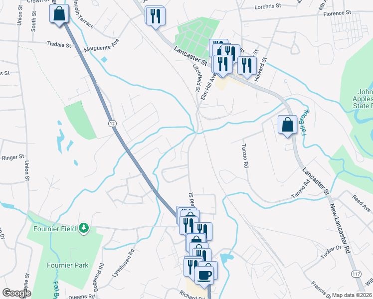 map of restaurants, bars, coffee shops, grocery stores, and more near 193 Litchfield Street in Leominster