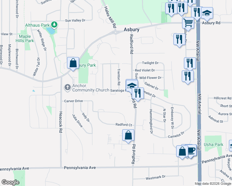 map of restaurants, bars, coffee shops, grocery stores, and more near 2100-2130 Yorktown Rd in Asbury