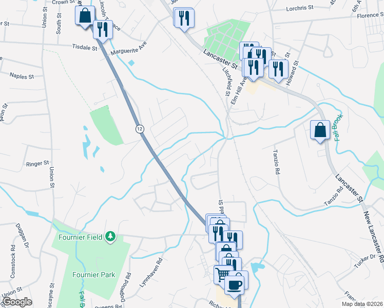 map of restaurants, bars, coffee shops, grocery stores, and more near 556 Central Street in Leominster
